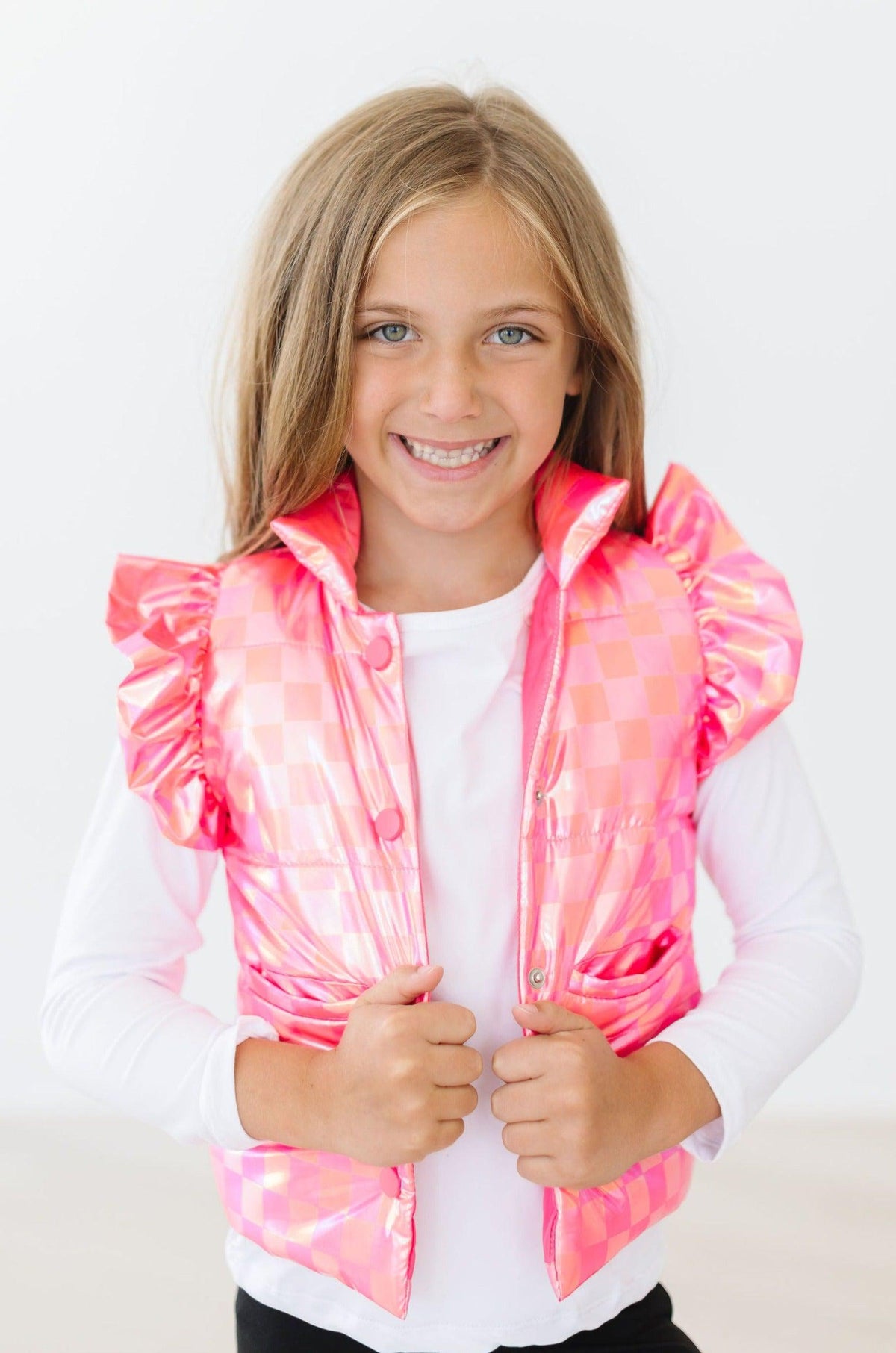 Neon Pink Checker Puffer Vest - Image 3