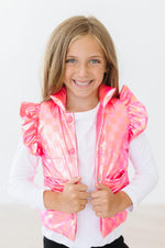 Neon Pink Checker Puffer Vest - Image 3