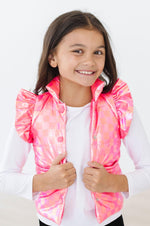Neon Pink Checker Puffer Vest