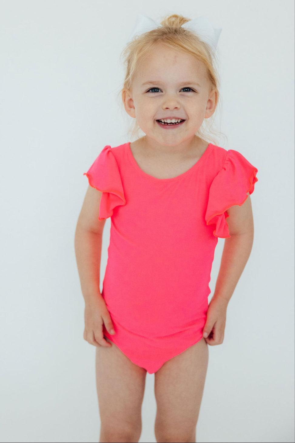 Neon Pink S/S Flutter Sleeve Leotard - Image 4