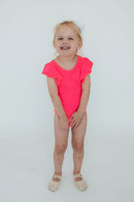 Neon Pink S/S Flutter Sleeve Leotard - Image 6