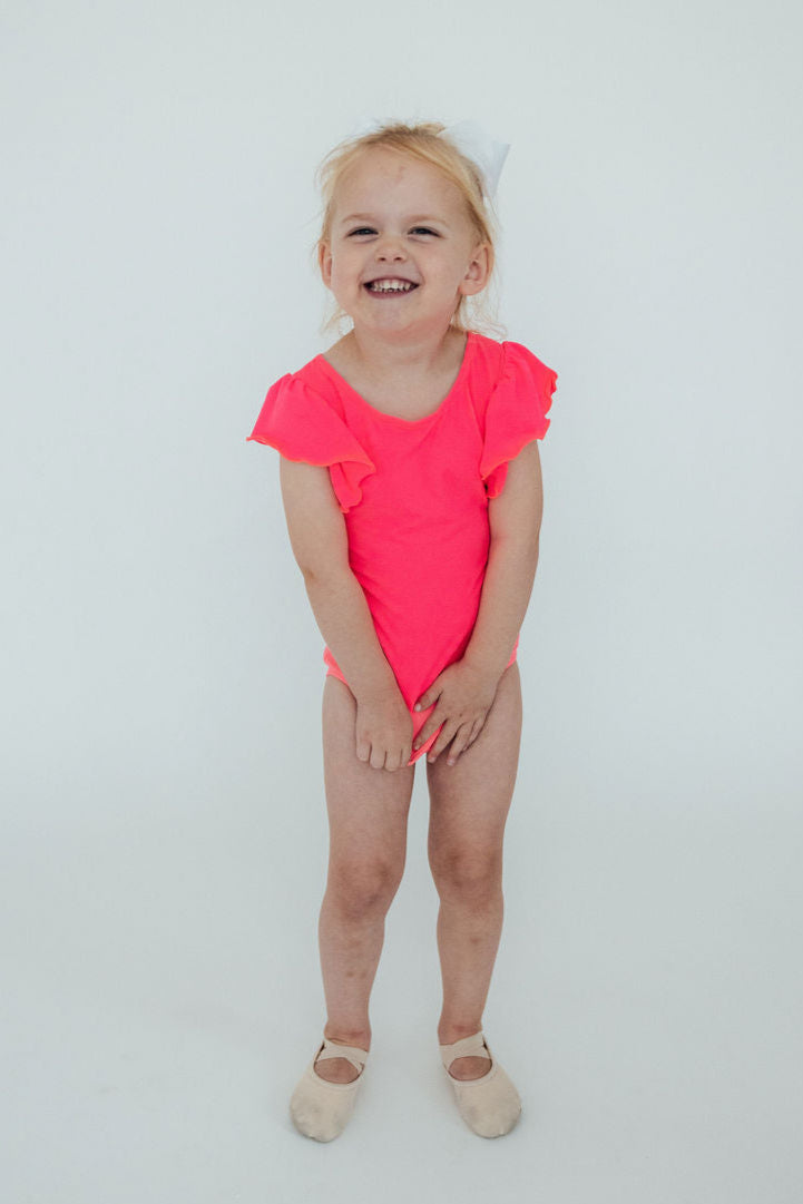 Neon Pink S/S Flutter Sleeve Leotard - Image 6