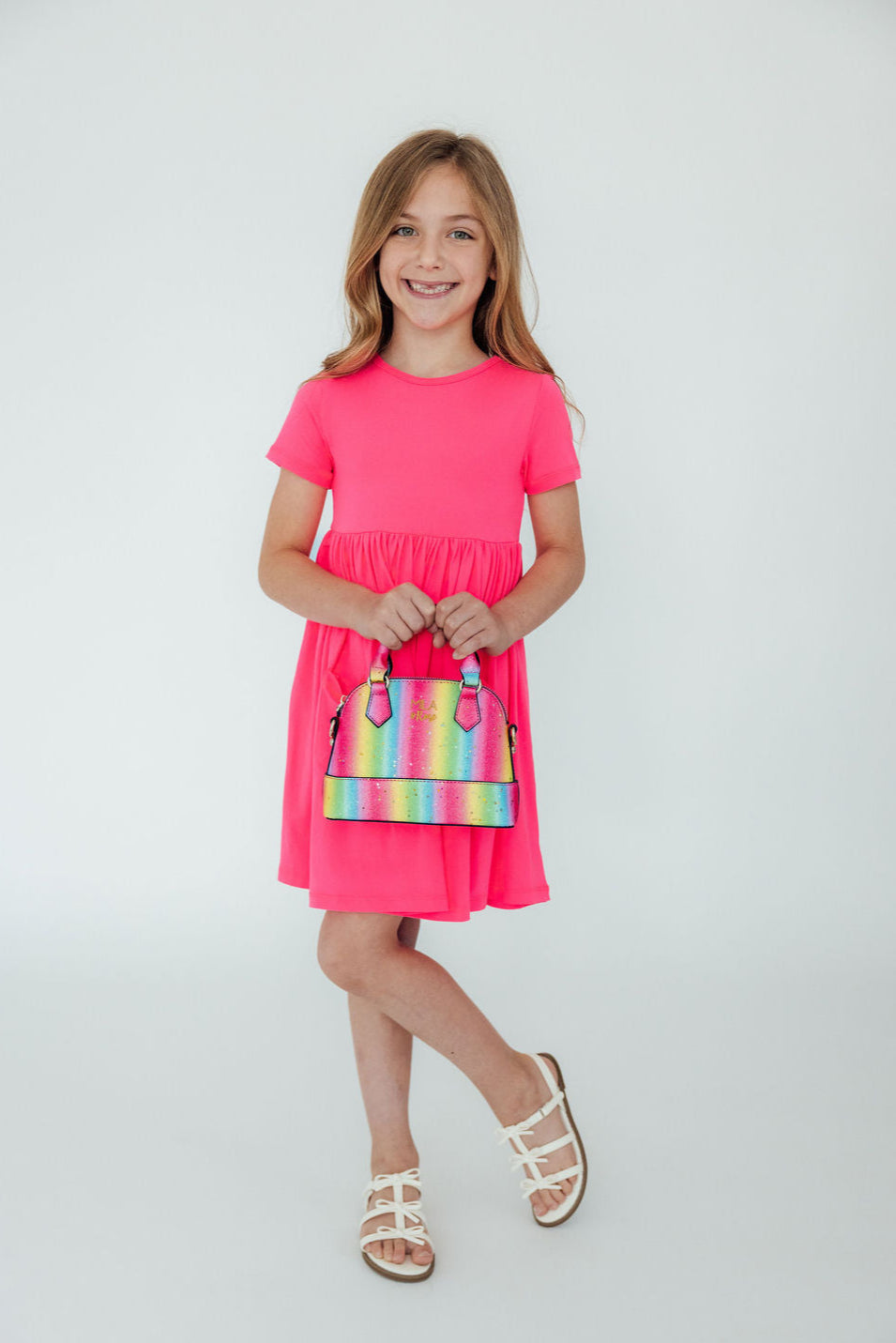 Neon Pink S/S Pocket Twirl Dress - Image 2