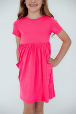 Neon Pink S/S Pocket Twirl Dress - Image 3