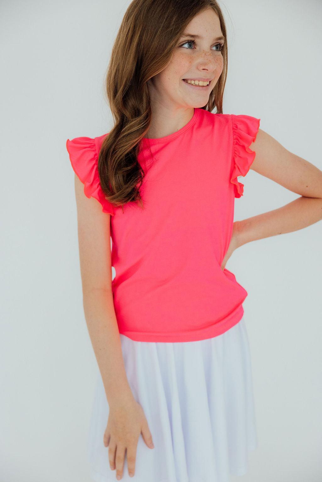 Neon Pink S/S Ruffle Tee - Image 3