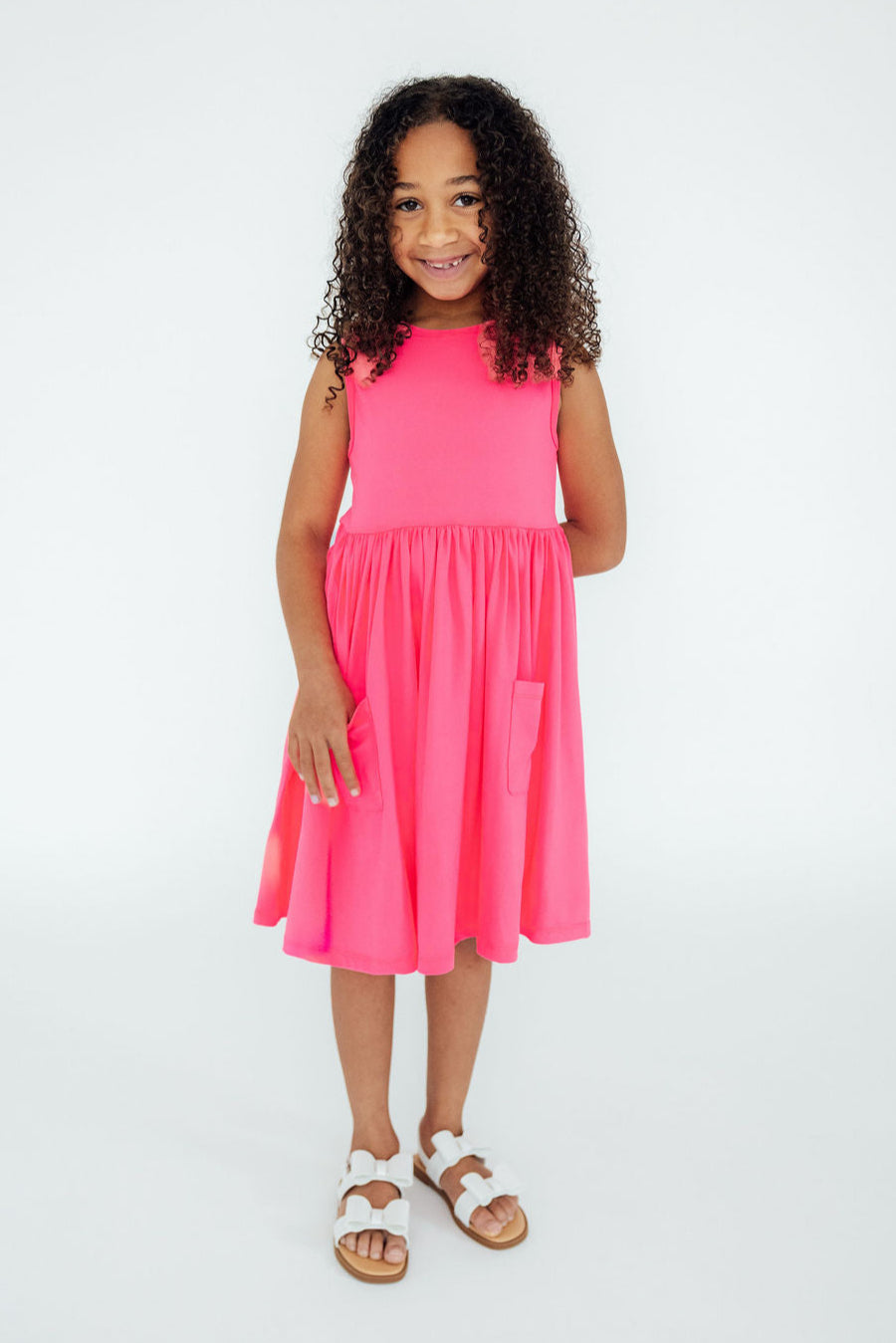 Neon Pink Tank Pocket Twirl Dress - Image 2