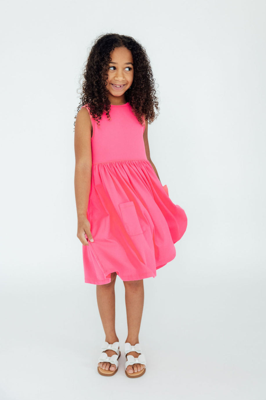 Neon Pink Tank Pocket Twirl Dress - Image 3