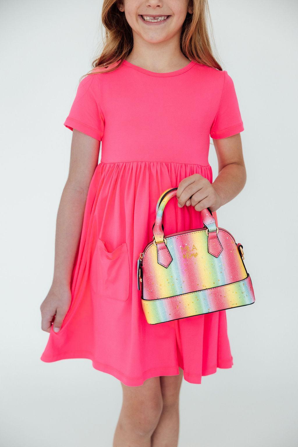 Neon Rainbow Glitter Girl's Crossbody Purse - Image 3