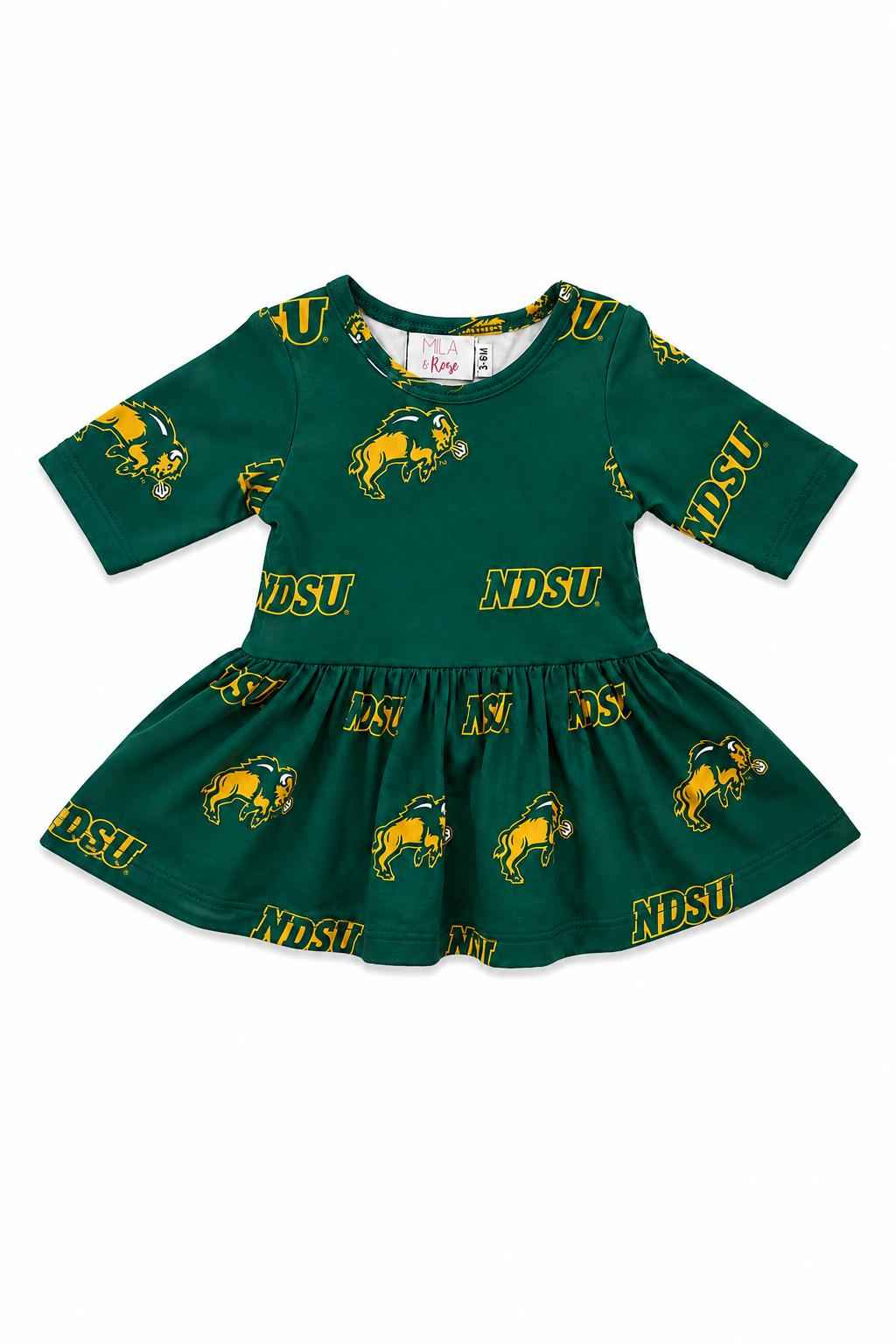 North Dakota State University Green Bison 3/4 Sleeve Twirl Bodysuit