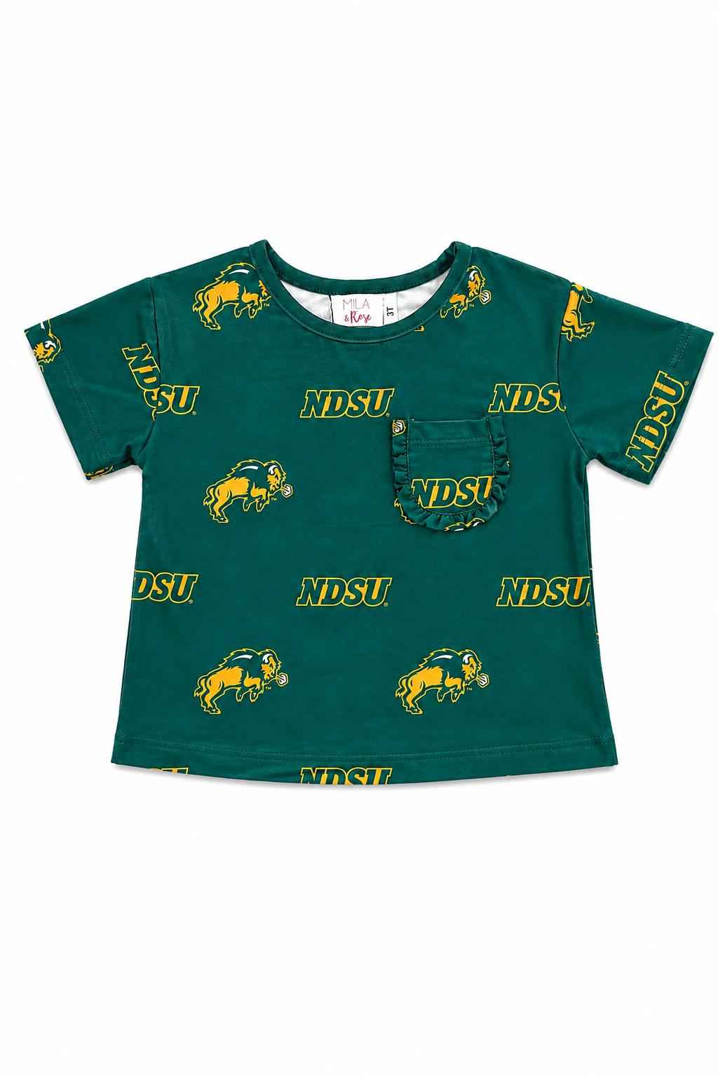 North Dakota State University Green Bison Ruffle Pocket Tee