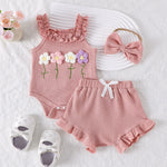 Girls' Summer Embroidered Three-piece Set With Suspenders - Cindi Book