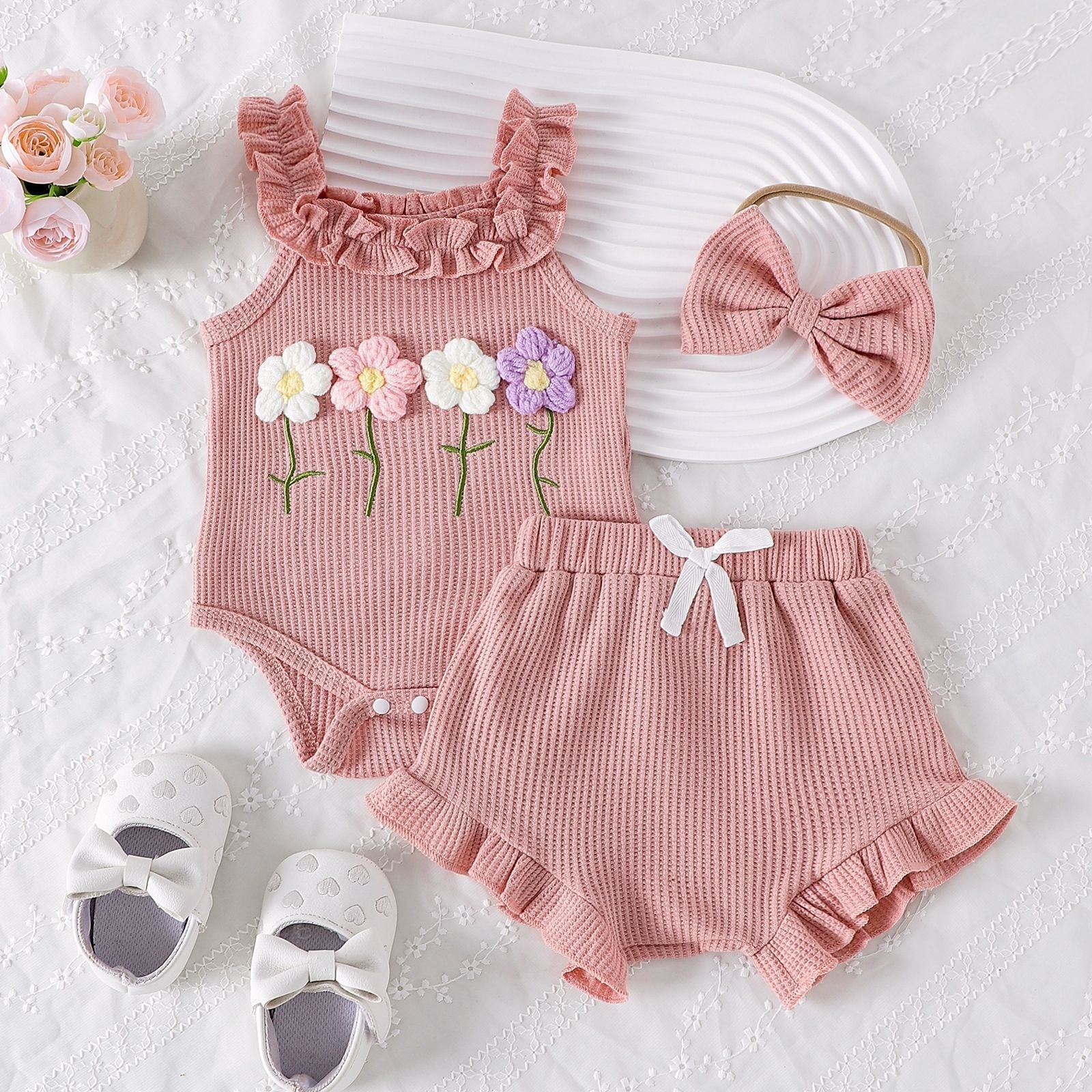 Girls' Summer Embroidered Three-piece Set With Suspenders - Cindi Book
