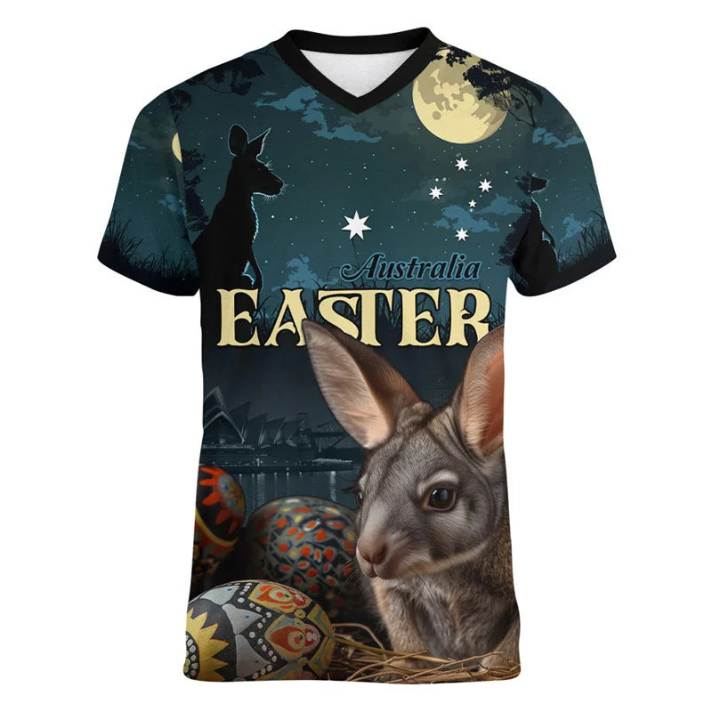 Australian Kangaroo Pattern Children's T-shirt Printed Animal Pattern Sports V-neck Short-sleeved Football Shirt Summer - Cindi Book