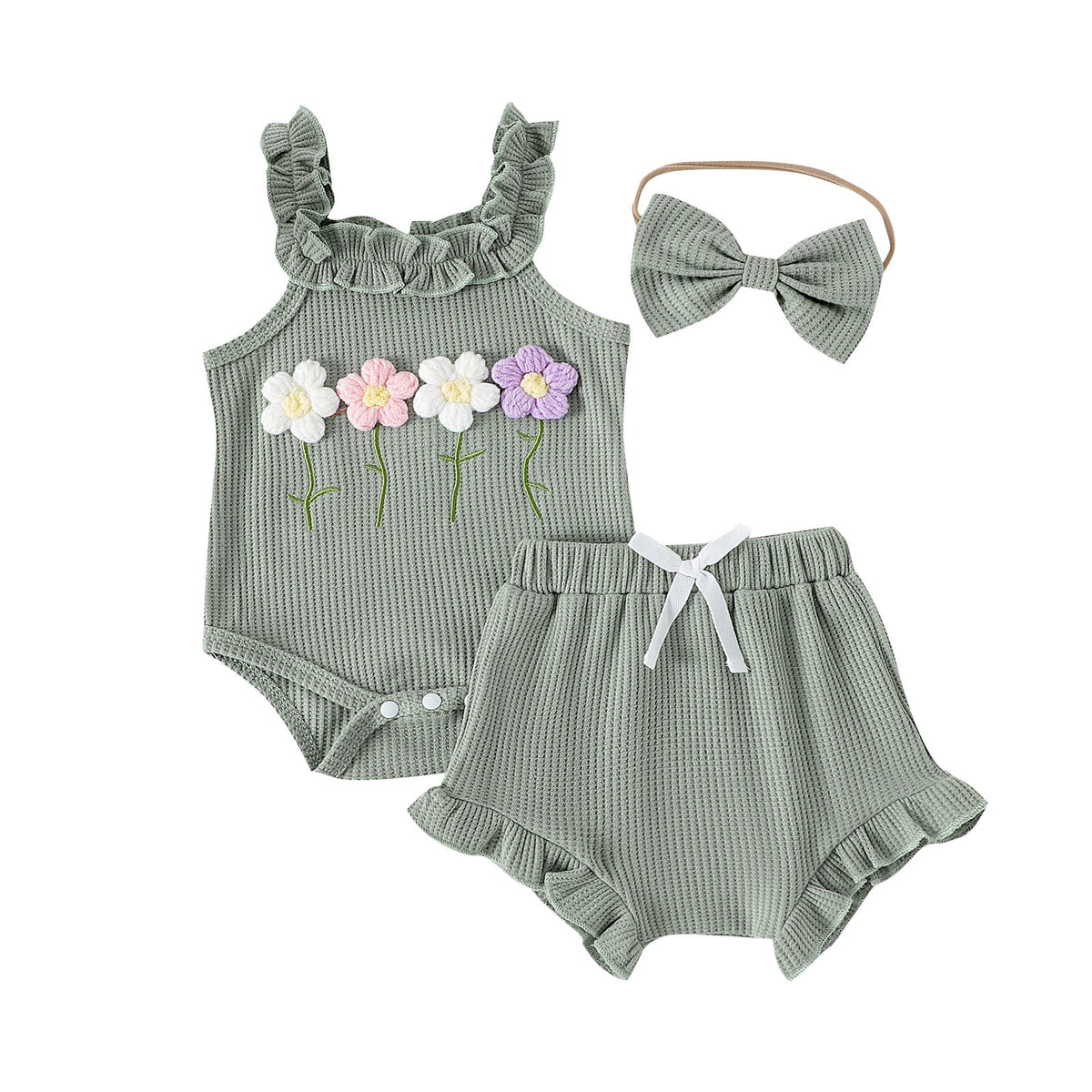 Girls' Summer Embroidered Three-piece Set With Suspenders - Cindi Book