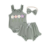 Girls' Summer Embroidered Three-piece Set With Suspenders - Cindi Book