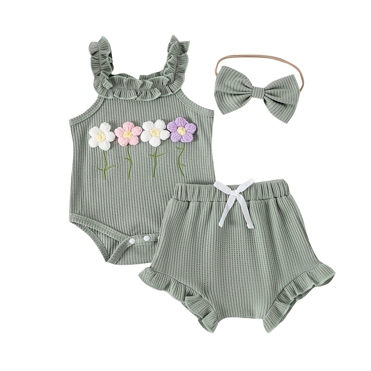Girls' Summer Embroidered Three-piece Set With Suspenders - Cindi Book