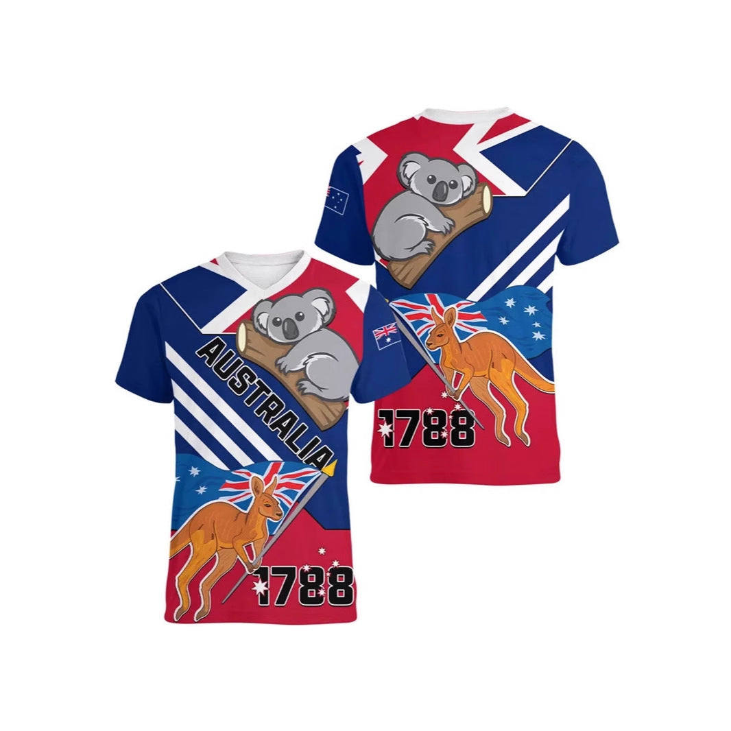 Australian Kangaroo Pattern Children's T-shirt Printed Animal Pattern Sports V-neck Short-sleeved Football Shirt Summer - Cindi Book