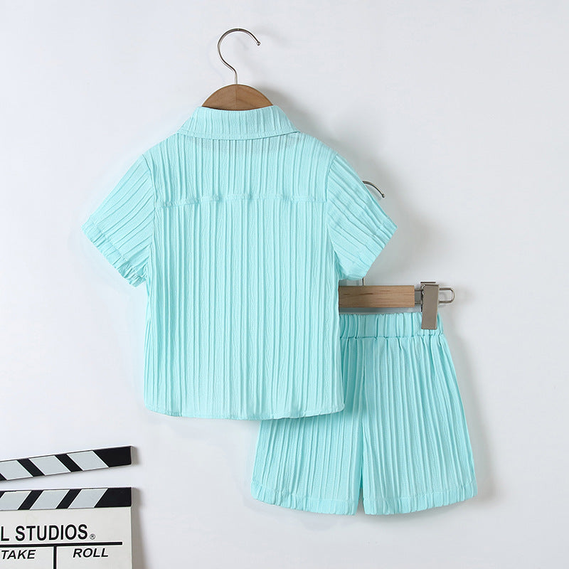 Boy's Handsome Gentleman Suit Summer College Style Short Sleeve Shorts Clothes - Cindi Book