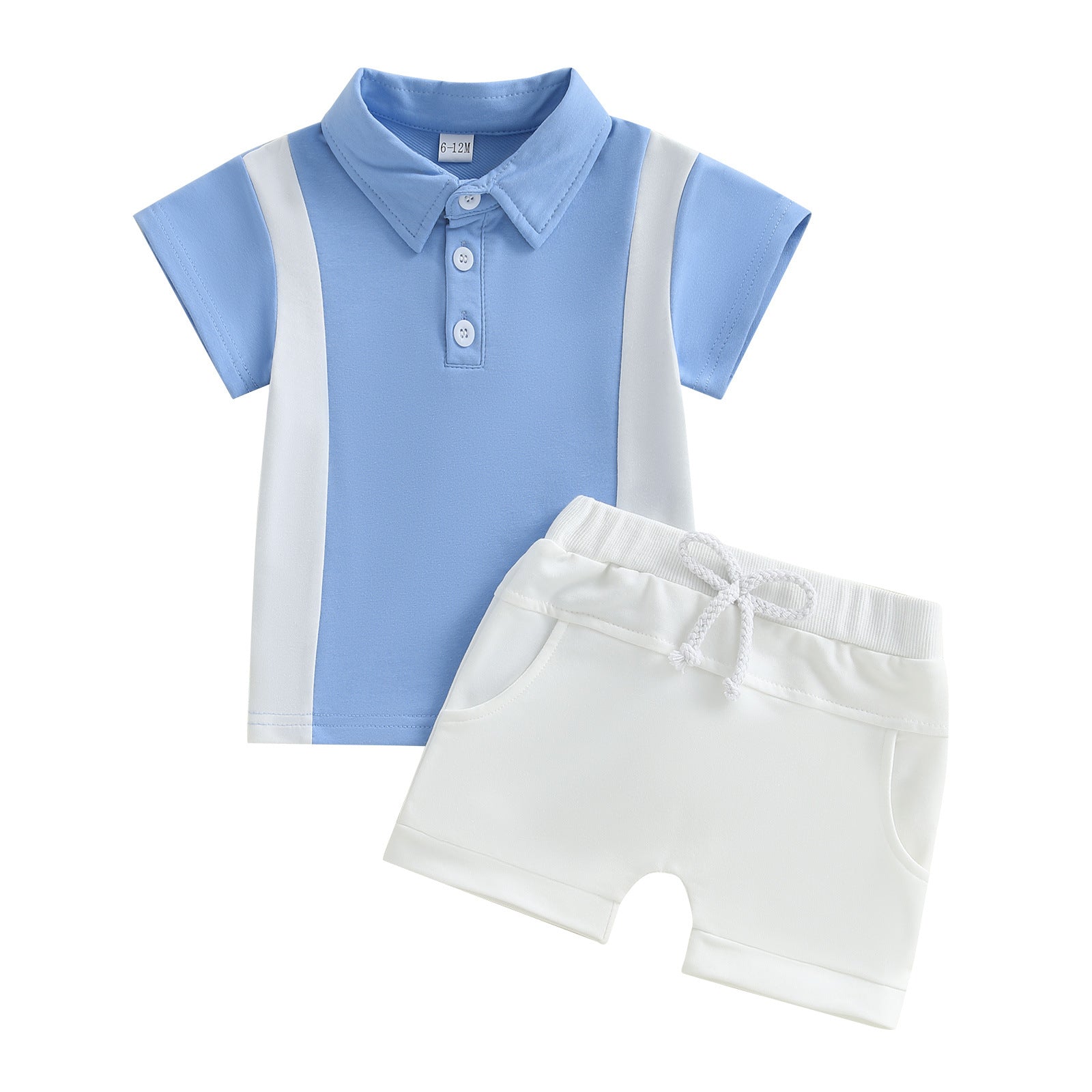 Boys' Lapel Color Matching T-shirt Short Sleeve Shorts Suit - Cindi Book