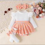 Sunken Stripe Long Sleeve Stitching Houndstooth Skirt One-piece Romper - Cindi Book