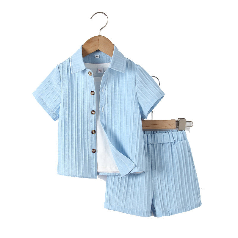 Boy's Handsome Gentleman Suit Summer College Style Short Sleeve Shorts Clothes - Cindi Book