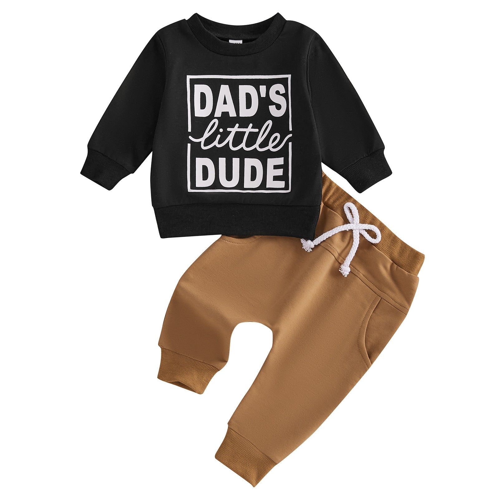 Boys' Letter Printed Long-sleeved Pullover Sweater Solid Color Trousers Two-piece Set - Cindi Book