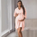 Women's Striped Lapel Button Casual Maternity Wear - Cindi Book
