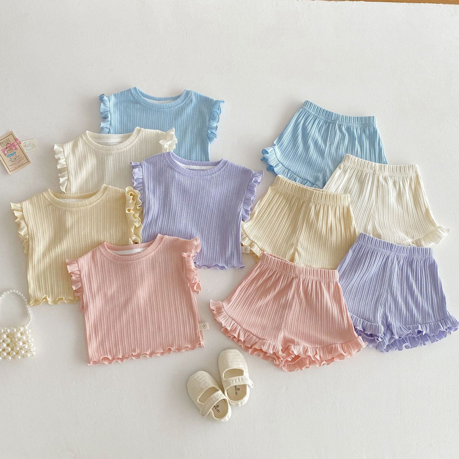 Wooden Ear Vest Baby Fashionable Korean Style Shorts Fashion Two-piece Suit - Cindi Book