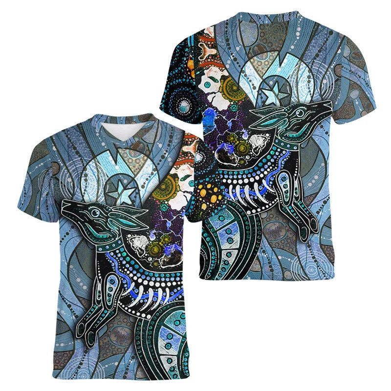 Australian Kangaroo Pattern Children's T-shirt Printed Animal Pattern Sports V-neck Short-sleeved Football Shirt Summer - Cindi Book