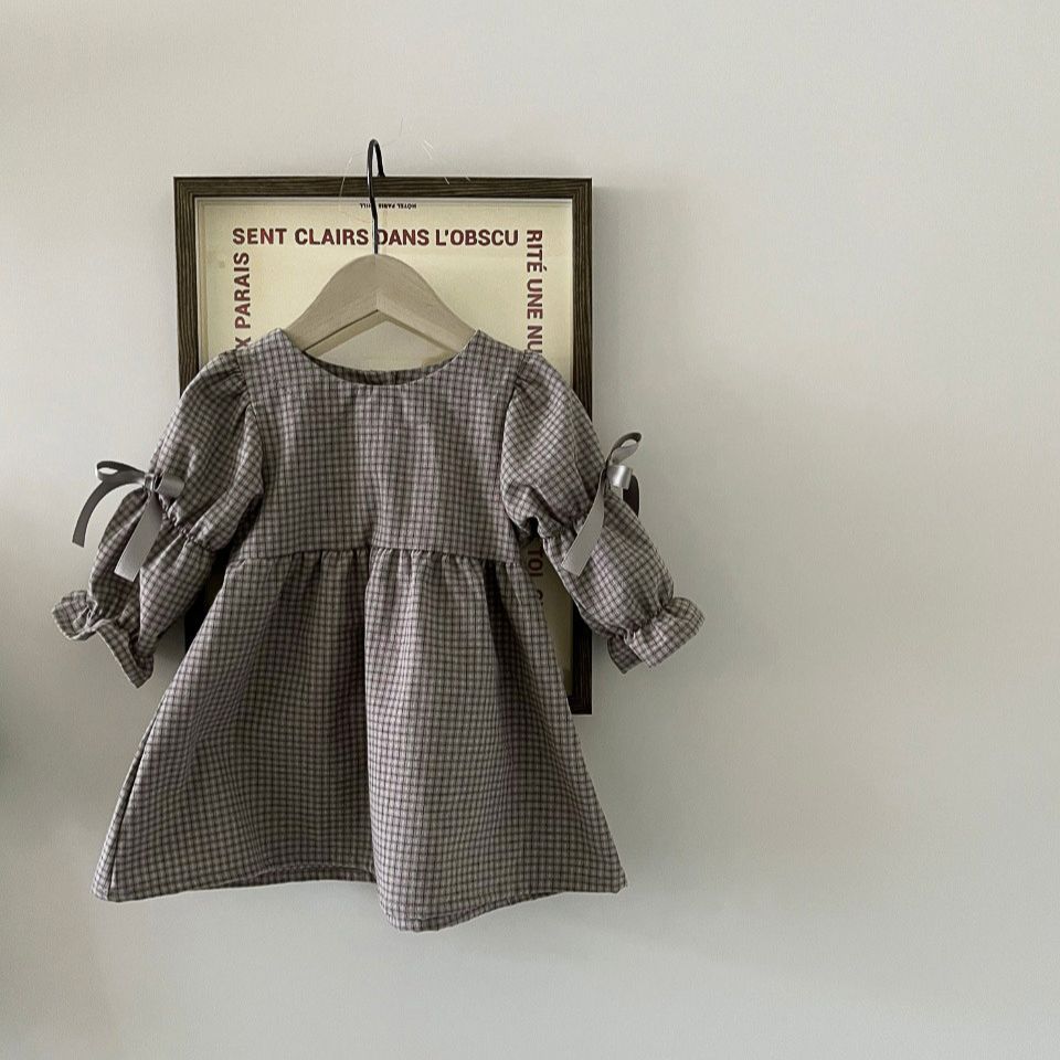 Girl's Plaid Bow Princess Dress - Cindi Book