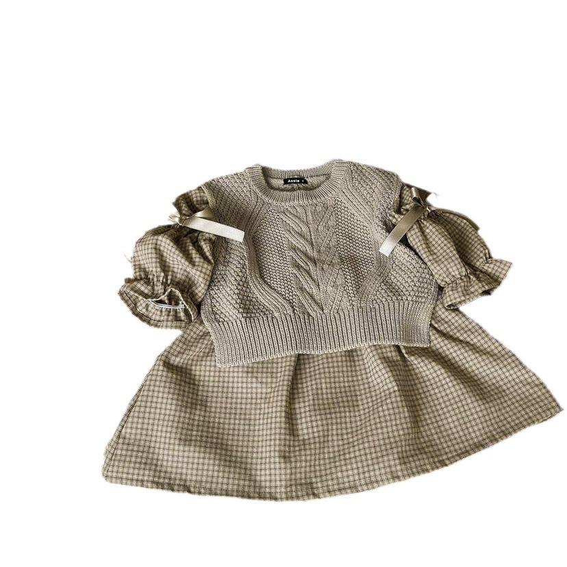 Girl's Plaid Bow Princess Dress - Cindi Book