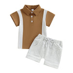 Boys' Lapel Color Matching T-shirt Short Sleeve Shorts Suit - Cindi Book