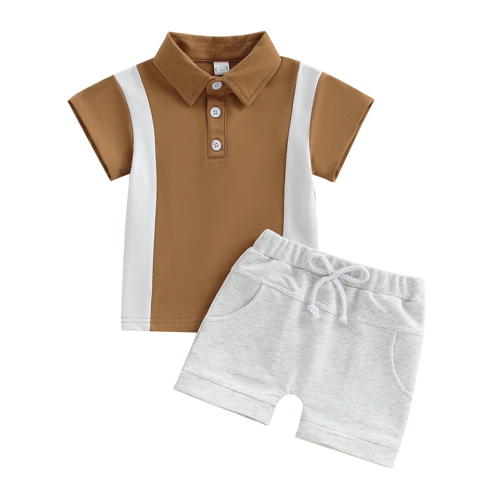 Boys' Lapel Color Matching T-shirt Short Sleeve Shorts Suit - Cindi Book