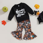 Letter Long Sleeve Sweater Bell-bottom Pants Suit - Cindi Book