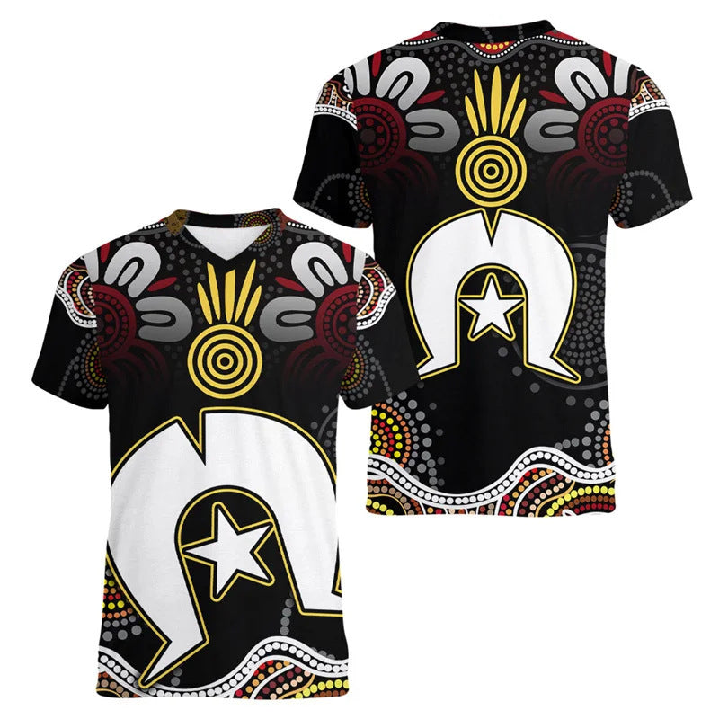 Australian Kangaroo Pattern Children's T-shirt Printed Animal Pattern Sports V-neck Short-sleeved Football Shirt Summer - Cindi Book
