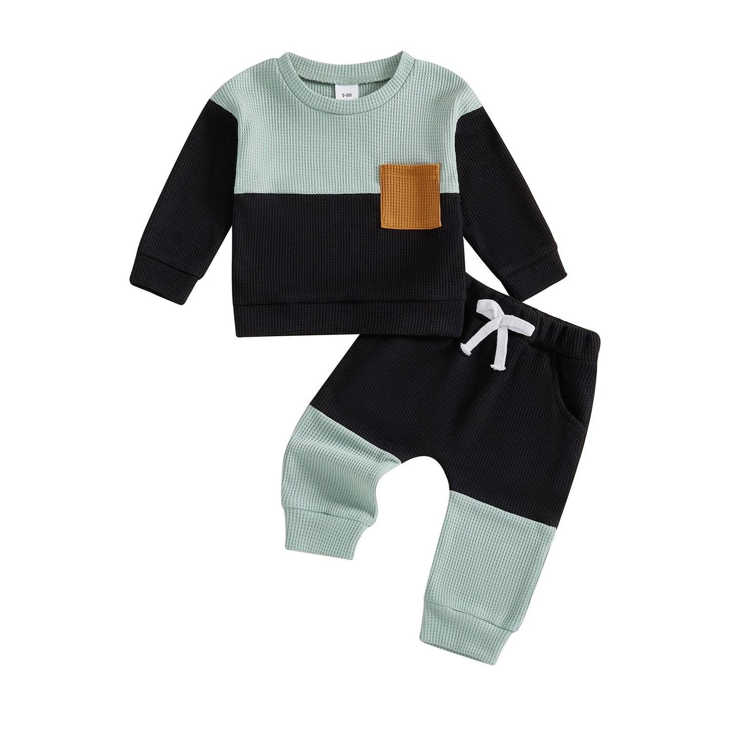 Boys Waffle Color Matching Pocket Two-Piece Set