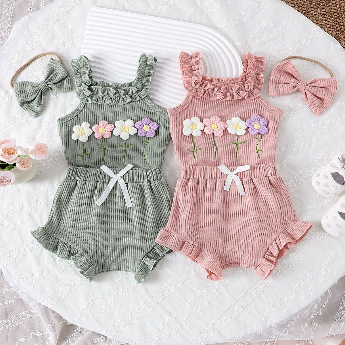 Girls' Summer Embroidered Three-piece Set With Suspenders - Cindi Book