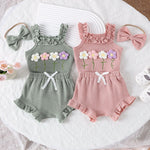 Girls' Summer Embroidered Three-piece Set With Suspenders - Cindi Book