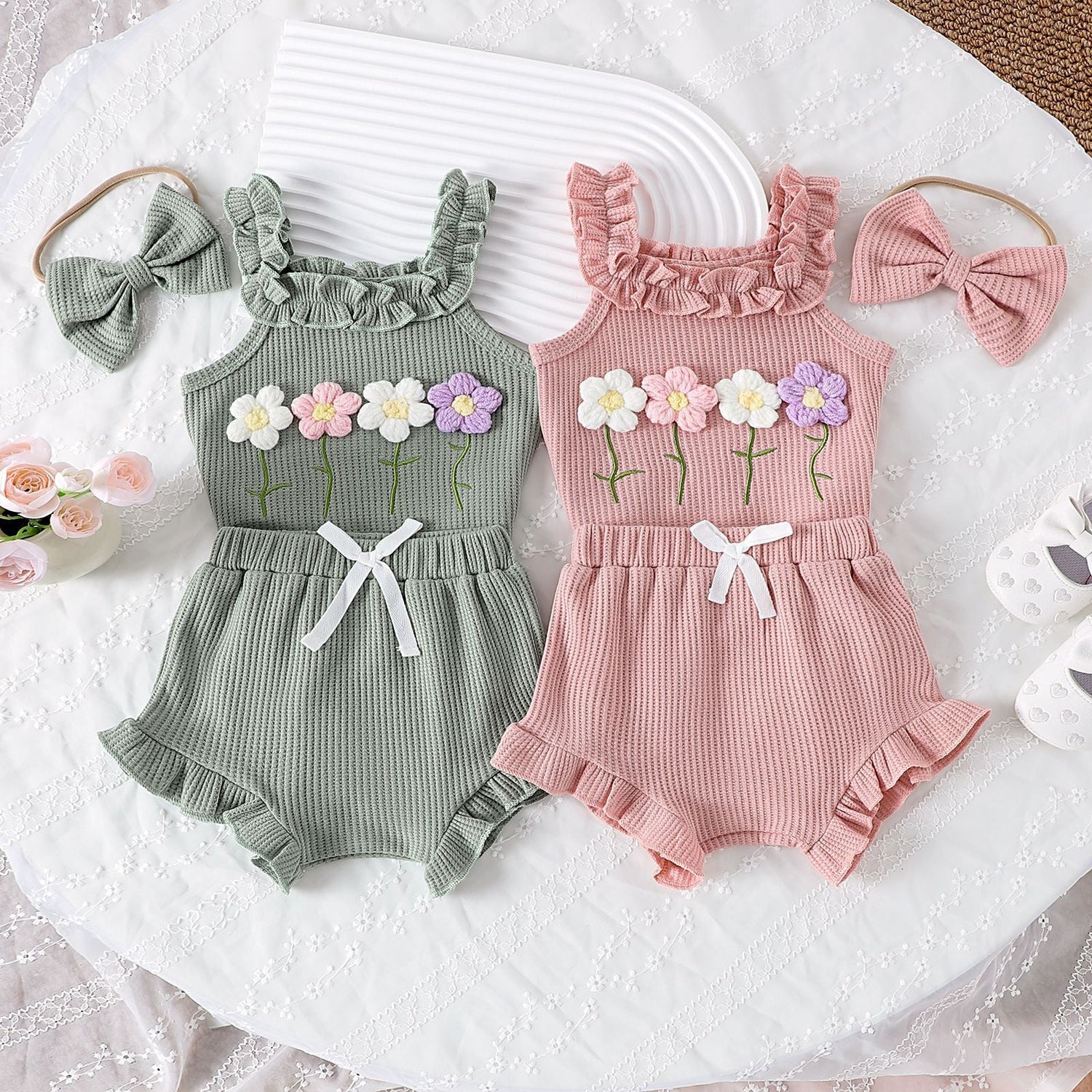 Girls' Summer Embroidered Three-piece Set With Suspenders - Cindi Book