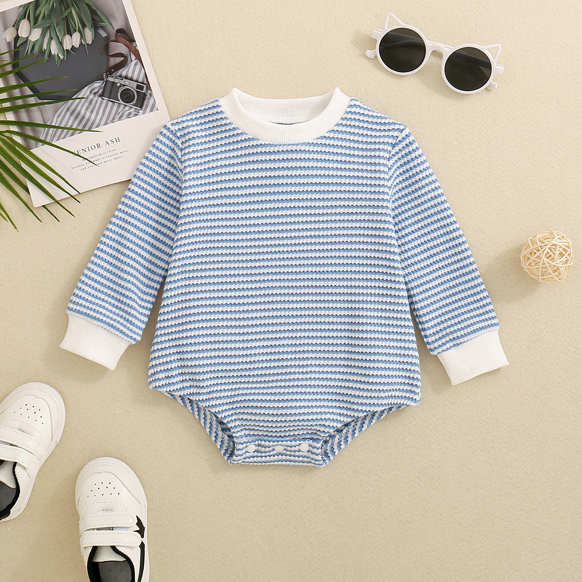 Baby Boys And Girls Long Sleeve Multi-color Stripe Pattern Triangle Jumpsuit - Cindi Book