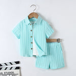 Boy's Handsome Gentleman Suit Summer College Style Short Sleeve Shorts Clothes - Cindi Book