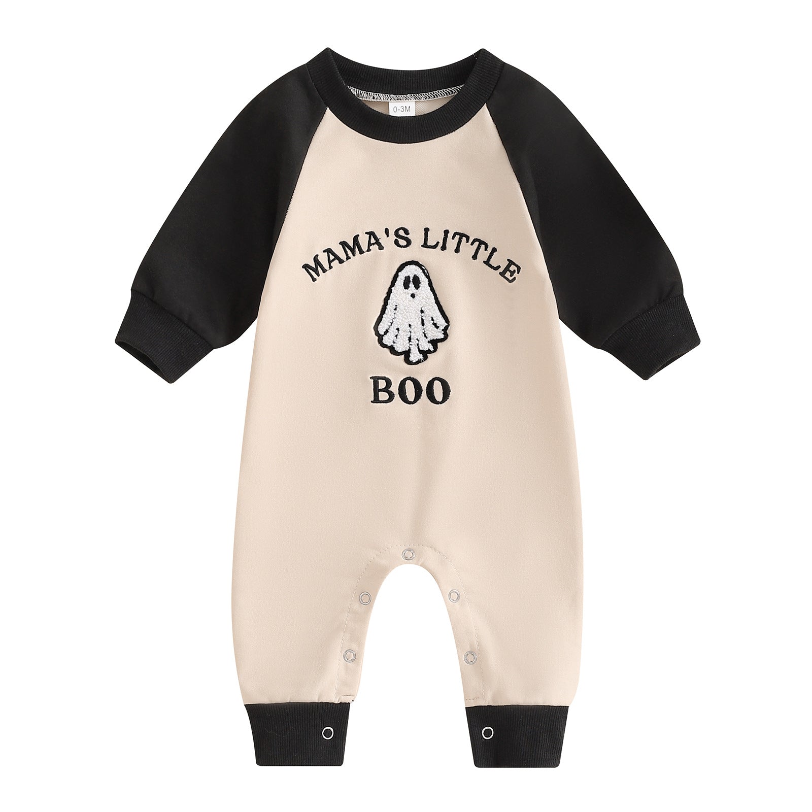 Letter Ghost Embroidery Color blocked Long sleeved Cartoon Cute jumpsuit Crawler - Cindi Book