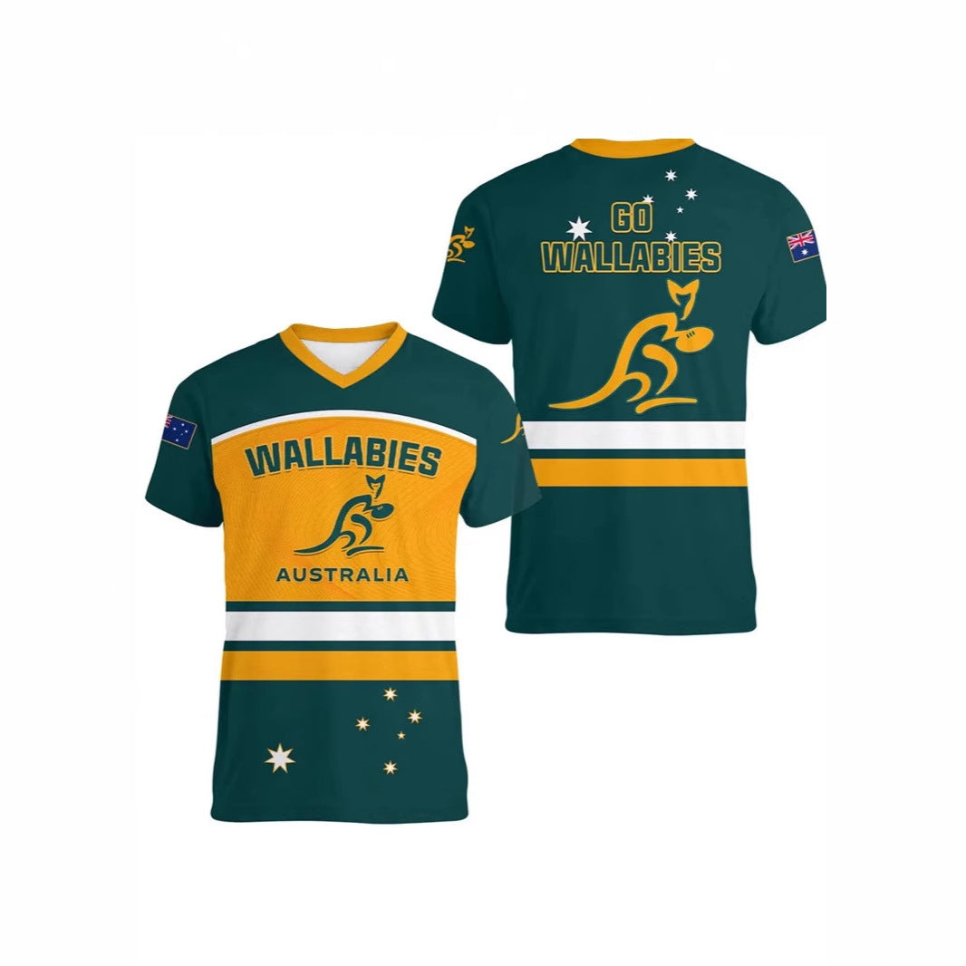 Australian Kangaroo Pattern Children's T-shirt Printed Animal Pattern Sports V-neck Short-sleeved Football Shirt Summer - Cindi Book