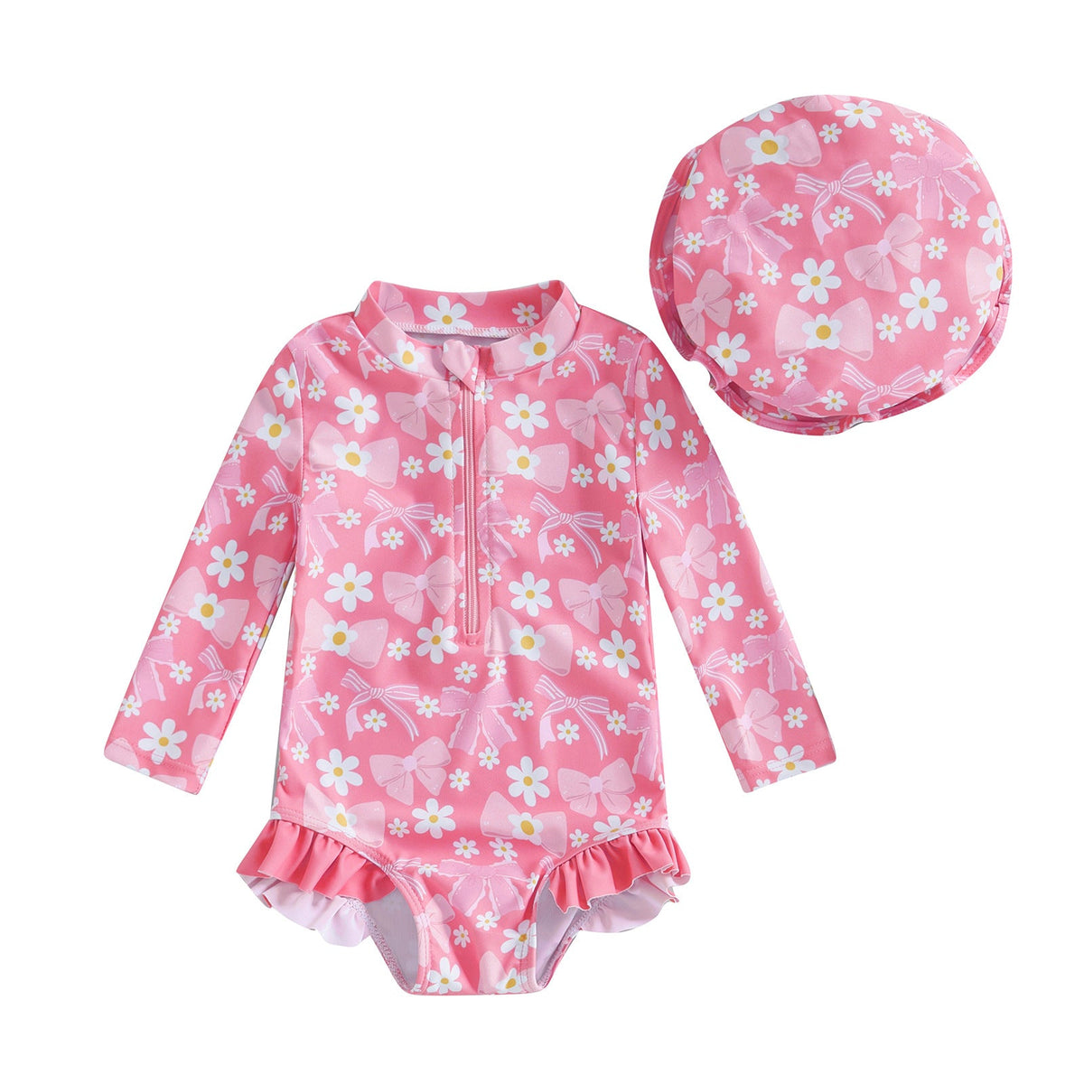 Girls' Fashion Bowknot Pattern One-piece With Hat - Cindi Book