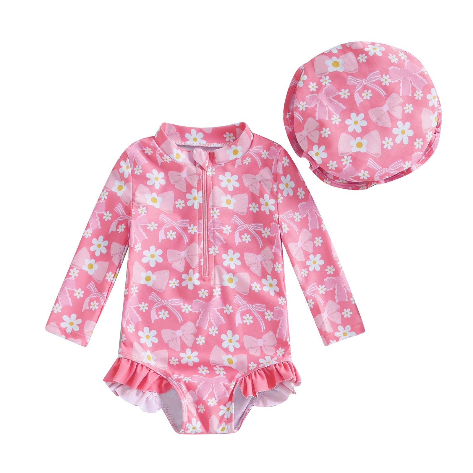 Girls' Fashion Bowknot Pattern One-piece With Hat - Cindi Book