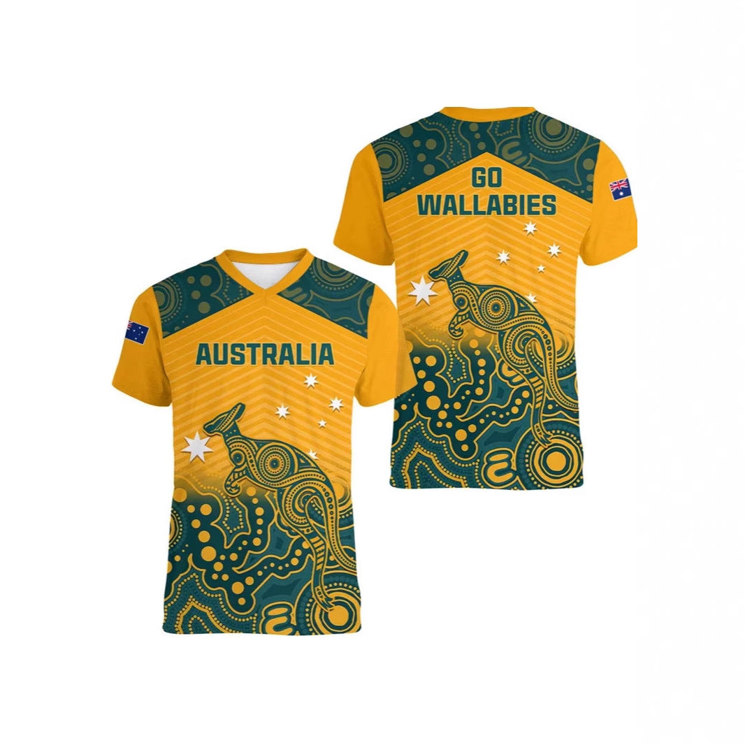 Australian Kangaroo Pattern Children's T-shirt Printed Animal Pattern Sports V-neck Short-sleeved Football Shirt Summer - Cindi Book