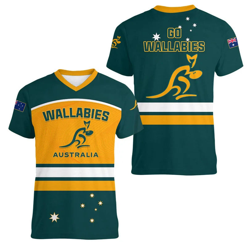 Australian Kangaroo Pattern Children's T-shirt Printed Animal Pattern Sports V-neck Short-sleeved Football Shirt Summer - Cindi Book