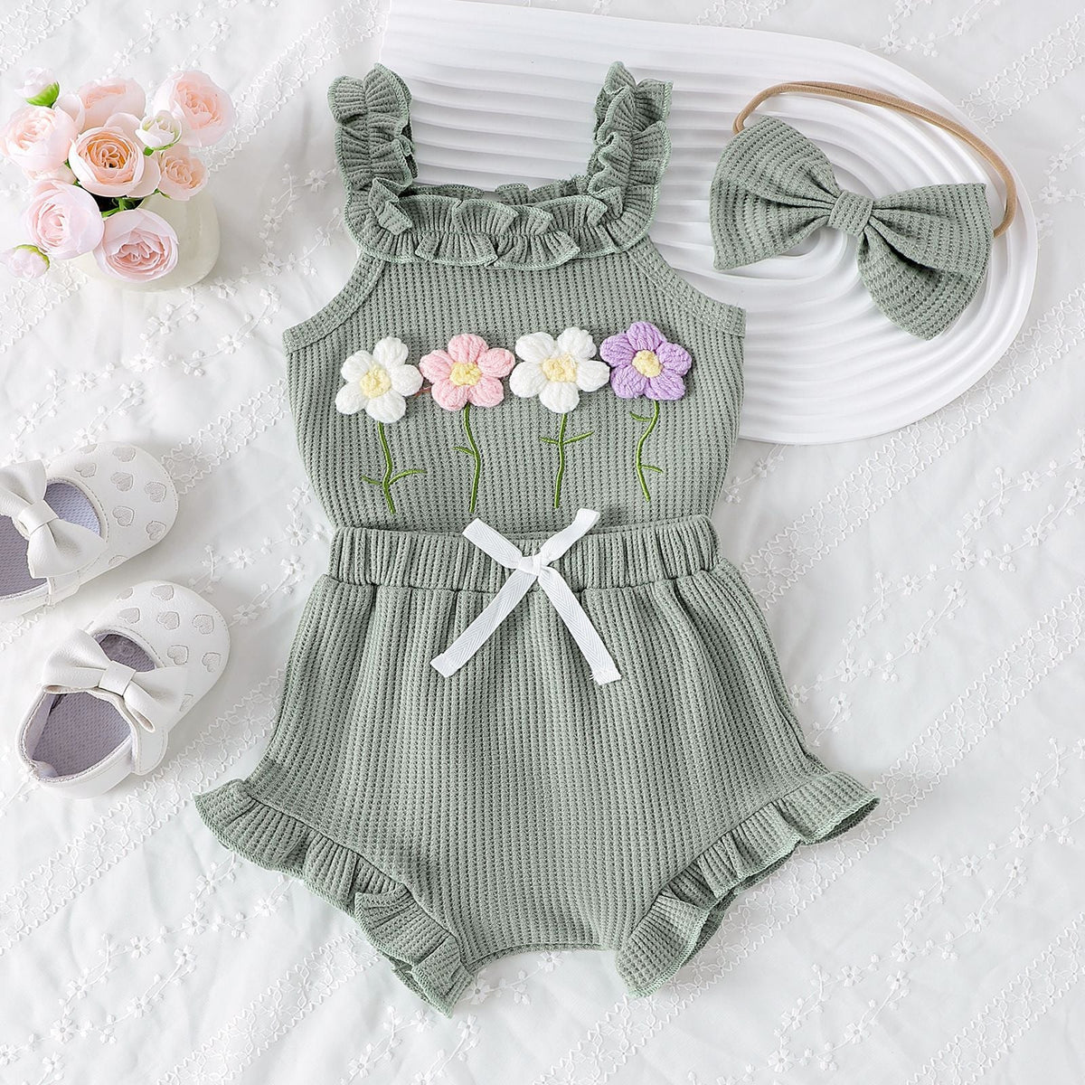 Girls' Summer Embroidered Three-piece Set With Suspenders - Cindi Book