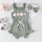 Girls' Summer Embroidered Three-piece Set With Suspenders - Cindi Book