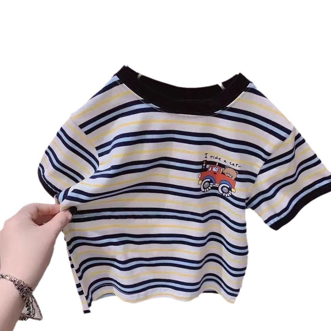 Children Loose Striped Short Sleeve T-shirt - Cindi Book